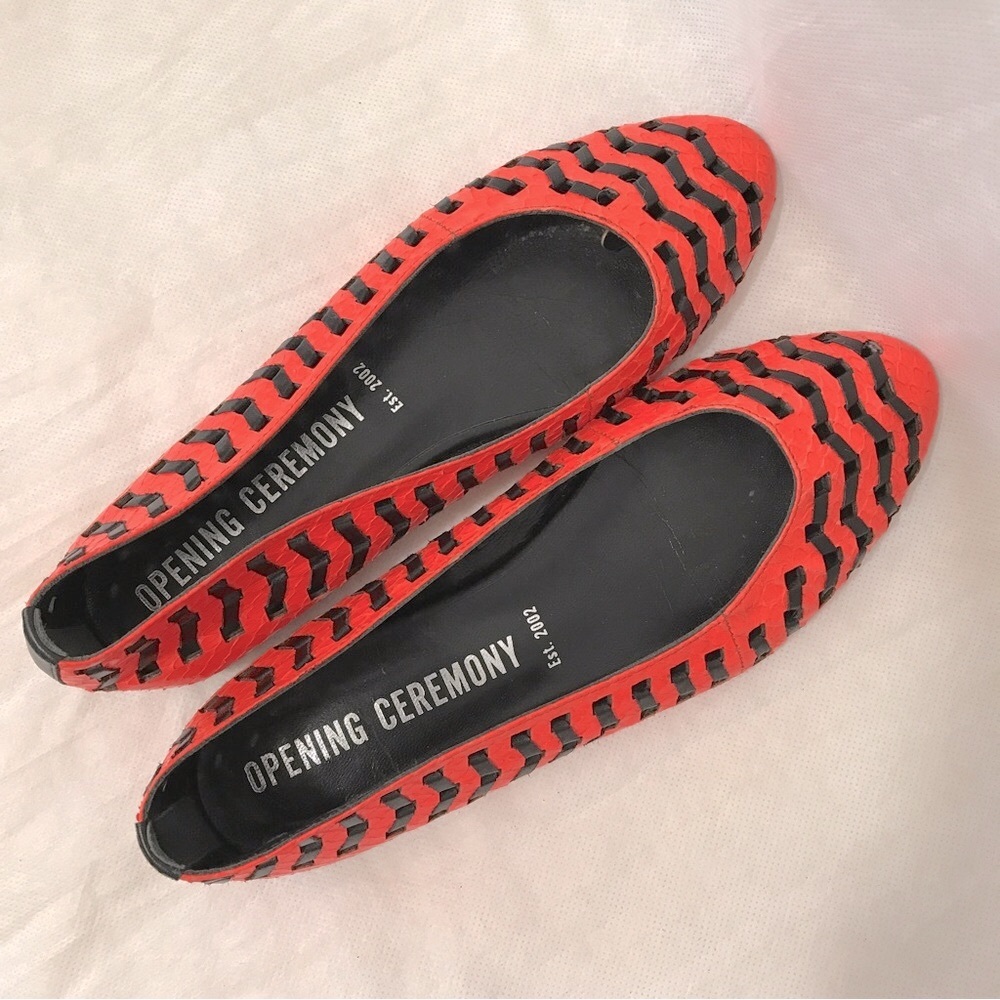 Neon orange woven flats